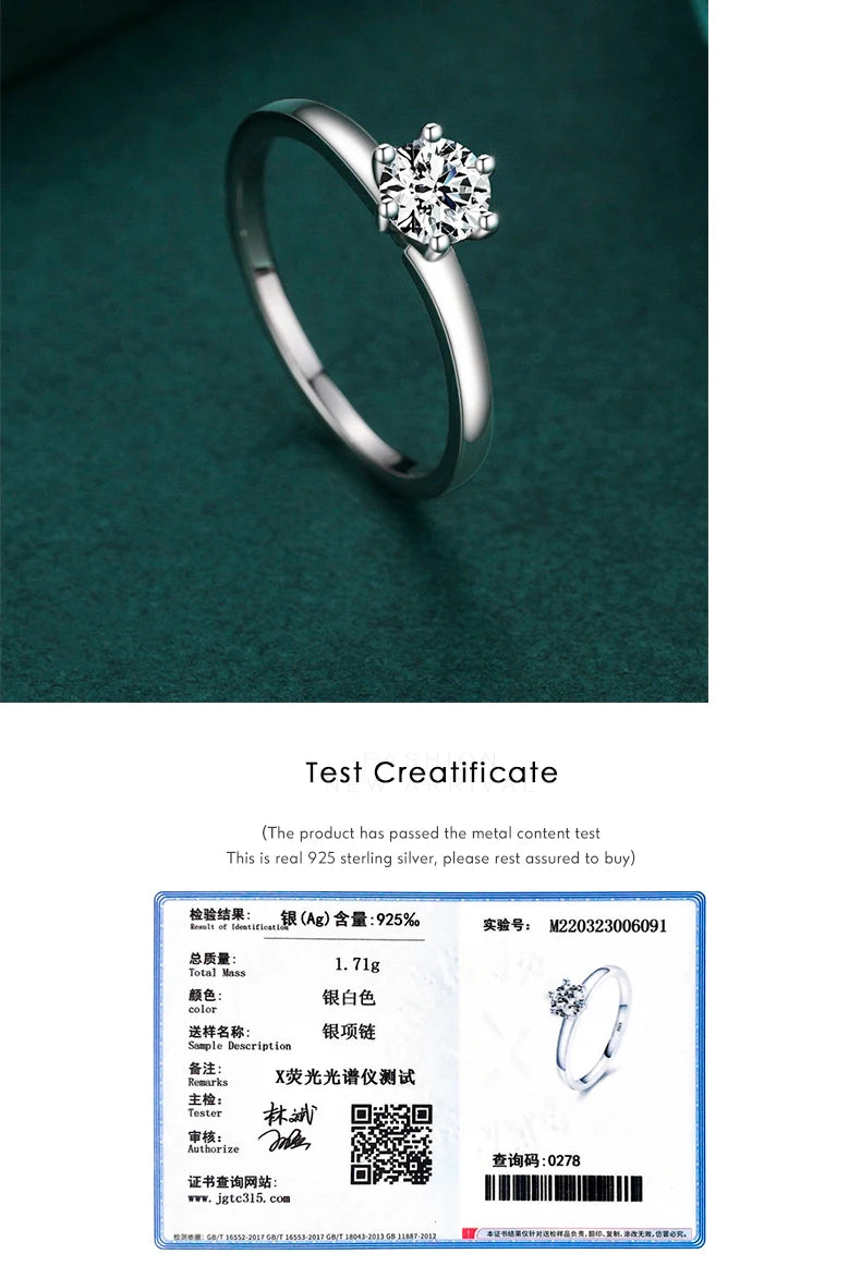 925 Sterling Silver Classic Simple Round Clear CZ Finger Rings Size 5 6 7 8 9 For Women Wedding Statement Jewelry Gifts