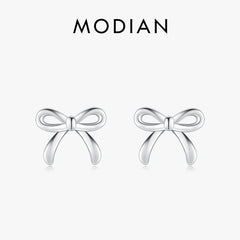 925 Sterling Silver Cute Simple Exquisite Bowknot Hypoallergenic Stud Earrings For Women Fine Jewelry Accessories