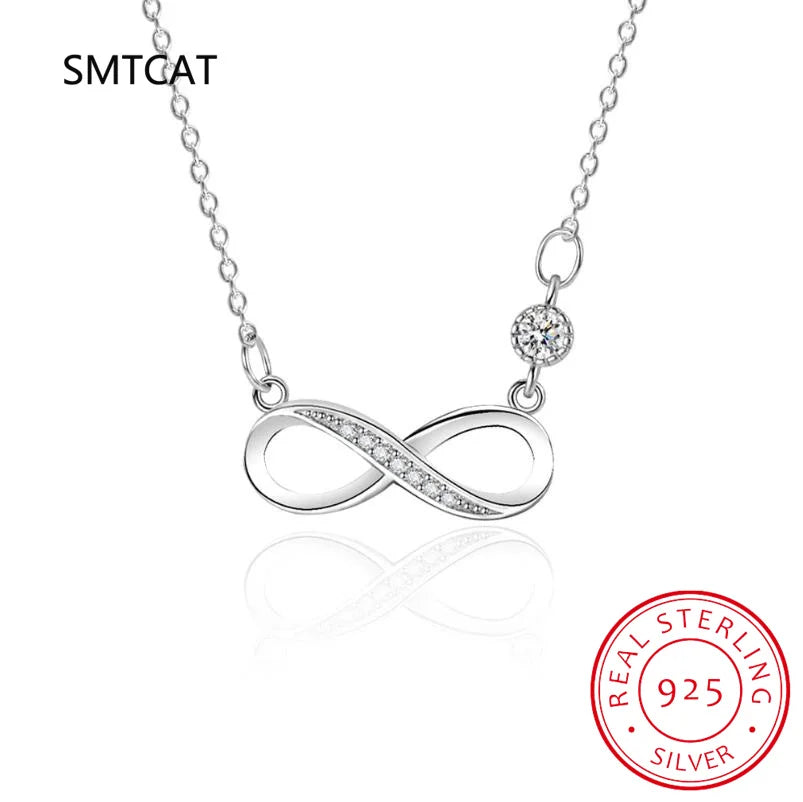 Fashion Female Necklace 925 Sterling Silver Infinite Love 8-word Pendant Necklace for Women Micro Single Zircon Clavicle Chain