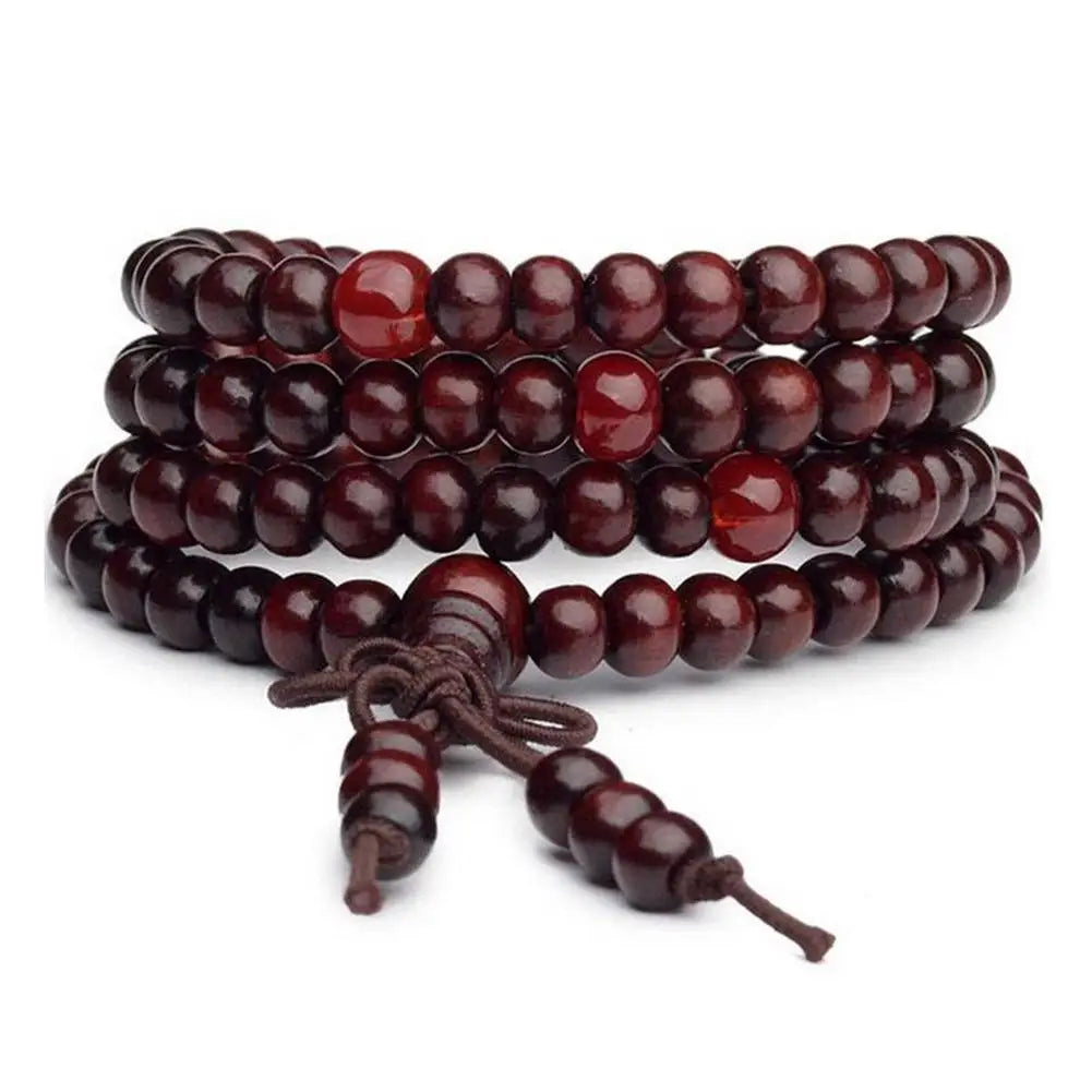 Chinese Style Small Leaf Red Sandalwood Buddhist Beads Multilayer Hand String Lacquer Bracelet Necklace Rosary Beads Men Women