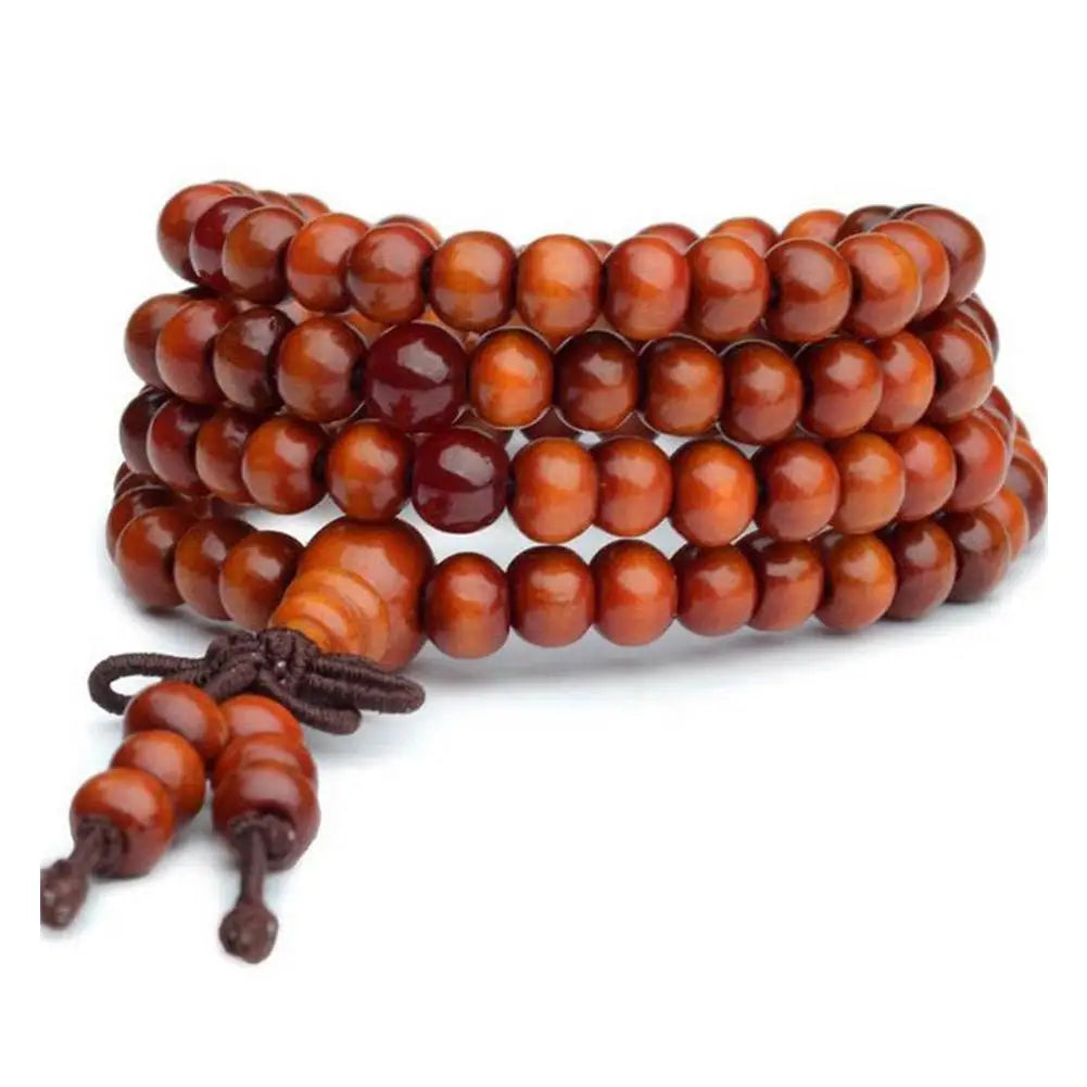 Chinese Style Small Leaf Red Sandalwood Buddhist Beads Multilayer Hand String Lacquer Bracelet Necklace Rosary Beads Men Women