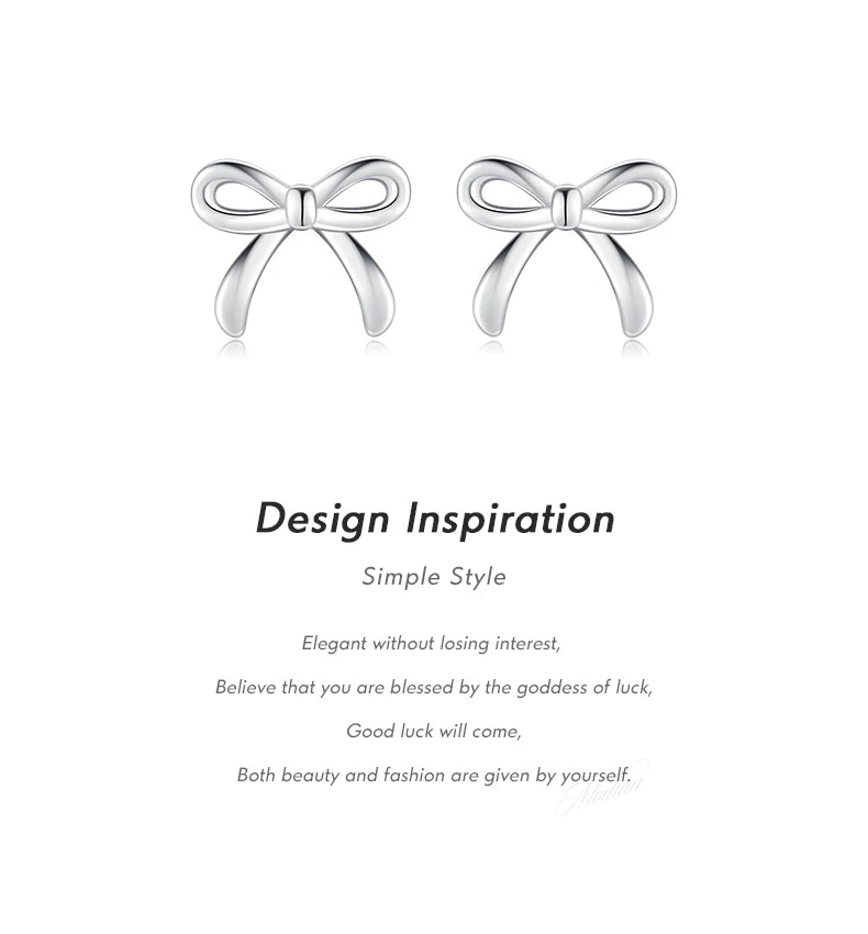 925 Sterling Silver Cute Simple Exquisite Bowknot Hypoallergenic Stud Earrings For Women Fine Jewelry Accessories