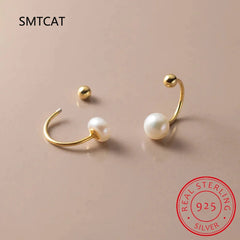 925 Sterling Silver Fashion Natural Freshwater Pearl Ear Hook Unique Screw Bead Stud Earring for Women Piercing Jewelry BKEJ025