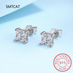 Real 1 Carat Princess Cut Moissanite Diamond Stud Earrings for Women Party Fine Jewelry 100% S925 Sterling Silver Earring