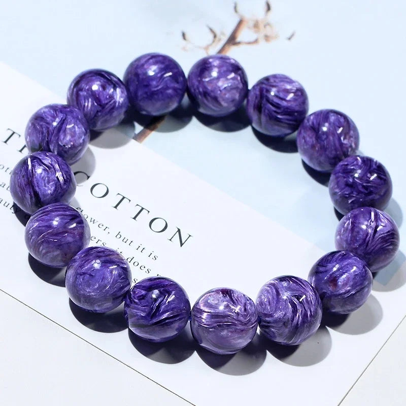 Natural Charoite Beads Bracelet Amethyst Stone Crystal Women Fashion Jewelry Single Circle Elastic Rope Charoite Bracelet Gifts