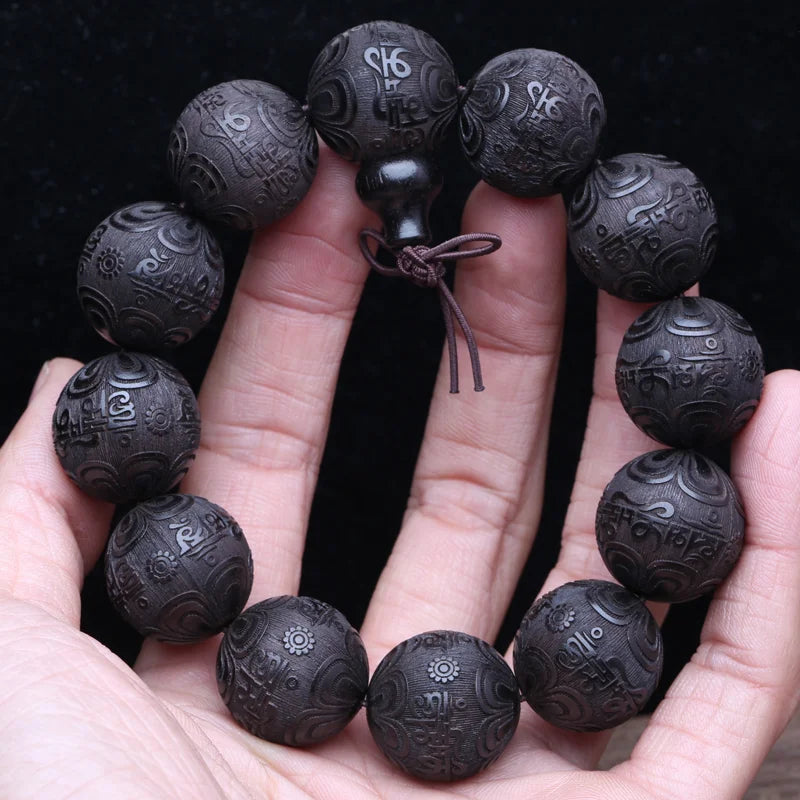 Buddhist Beaded Bracelet Ebony Feng Shui Buddhist Zen Amulet 20 MM Beaded Necklace Bracelet Men's Good Luck Gift