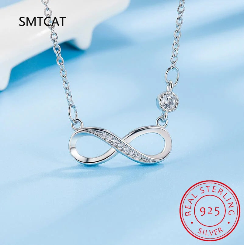 Fashion Female Necklace 925 Sterling Silver Infinite Love 8-word Pendant Necklace for Women Micro Single Zircon Clavicle Chain