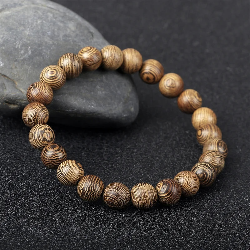 6/8/10/12mm Men Vintage Bracelet Original Wooden Beads Meditation Prayer Buddha Stretch Bracelets&Bangle Women Yoga Jewelry Gift