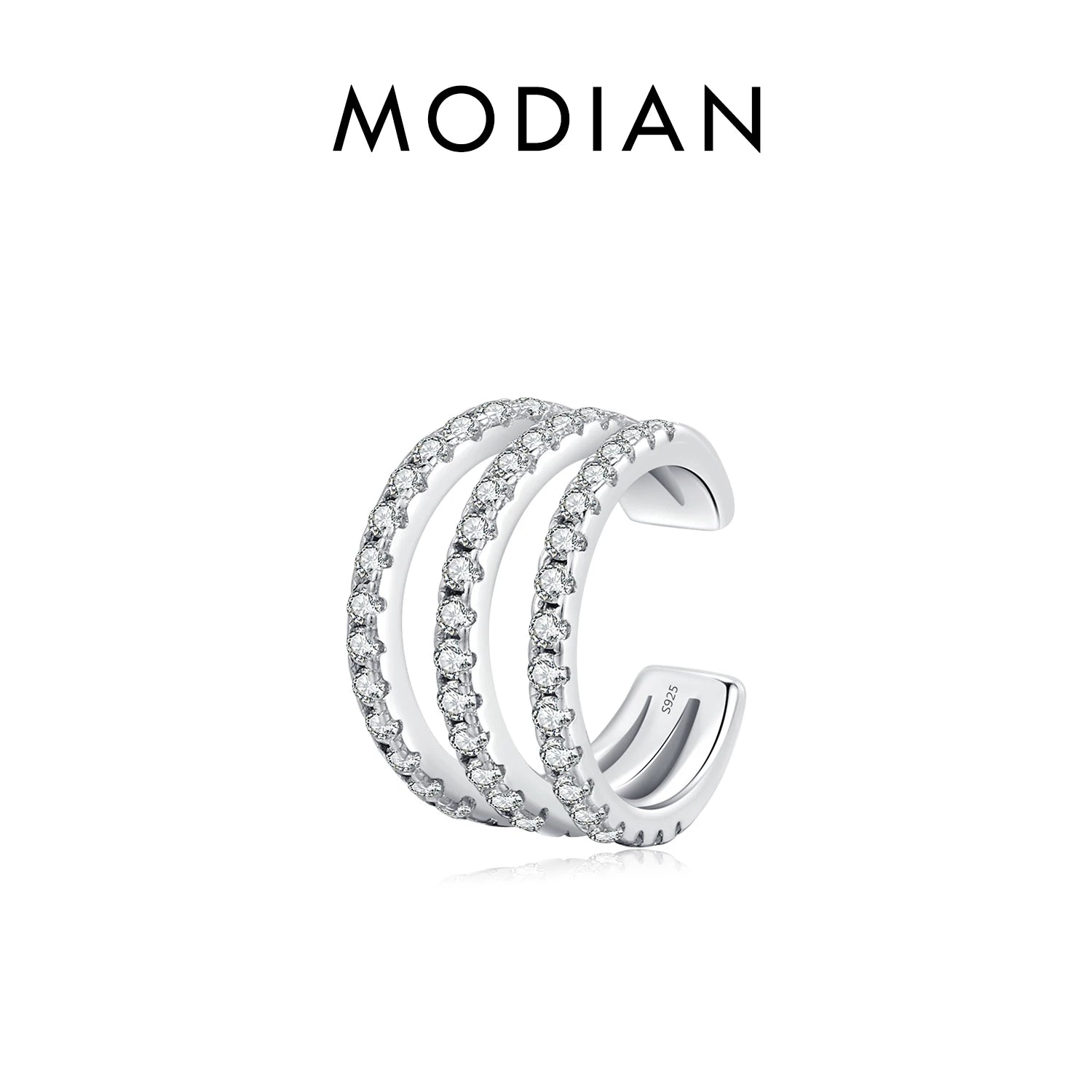 MODIAN 1PCS Multi Line Layer Clar Zirconia Ear Cuff 925 Sterling Silver Trendy Clip Earrings For Women Girls Fine Jewelry Gift