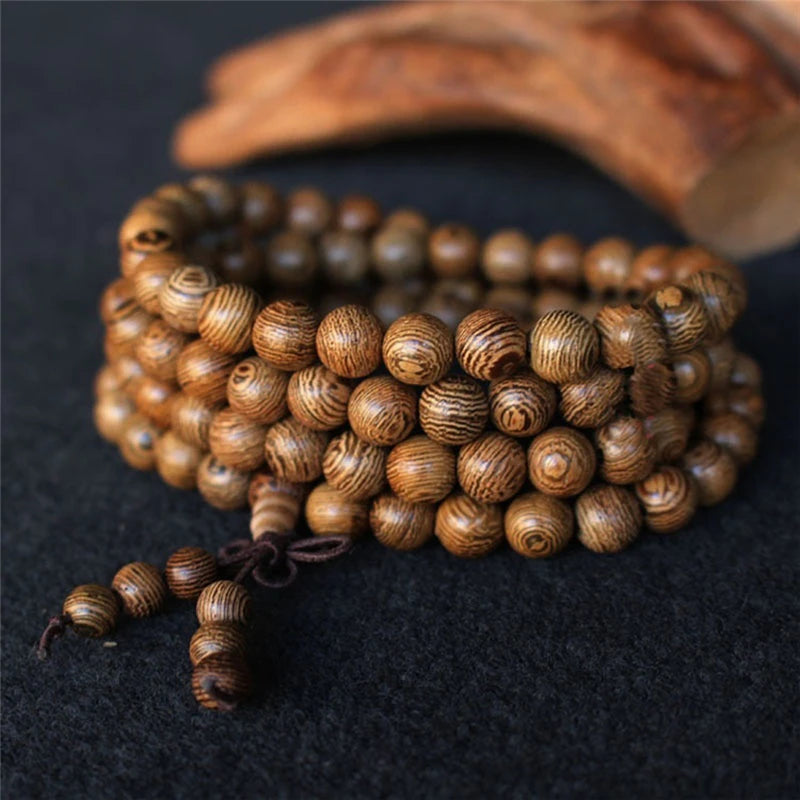 Chic 108 Wood Beaded Buddhist Buddha Prayer Bead Mala Bangle Bracelet Necklace