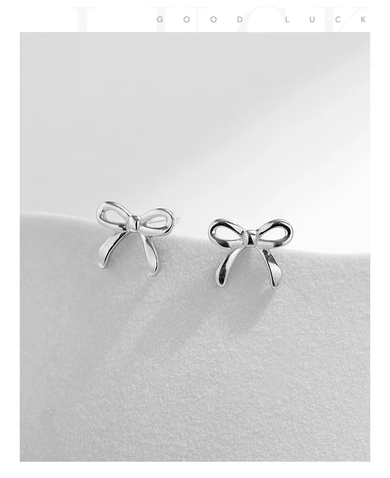 925 Sterling Silver Cute Simple Exquisite Bowknot Hypoallergenic Stud Earrings For Women Fine Jewelry Accessories