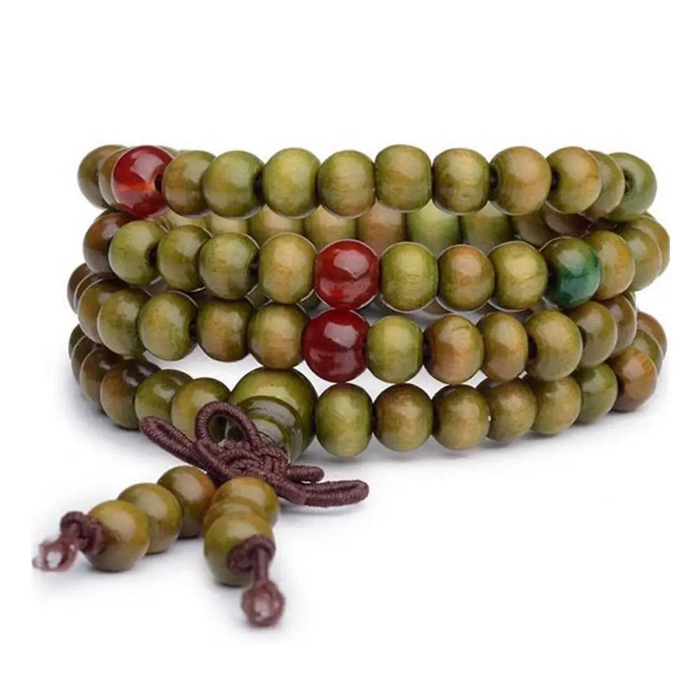 Chinese Style Small Leaf Red Sandalwood Buddhist Beads Multilayer Hand String Lacquer Bracelet Necklace Rosary Beads Men Women