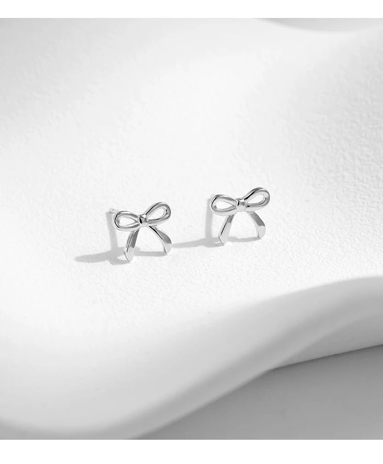 925 Sterling Silver Cute Simple Exquisite Bowknot Hypoallergenic Stud Earrings For Women Fine Jewelry Accessories