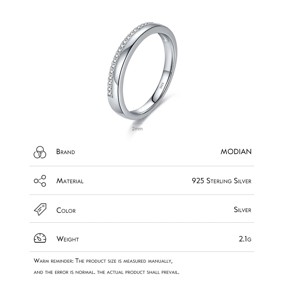 MODIAN 925 Sterling Silver Classic Simple Stackable Simple Finger Ring Pave Setting CZ For Women Party Fine Jewelry Gifts