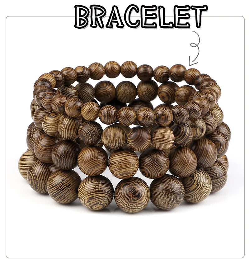 6/8/10/12mm Men Vintage Bracelet Original Wooden Beads Meditation Prayer Buddha Stretch Bracelets&Bangle Women Yoga Jewelry Gift