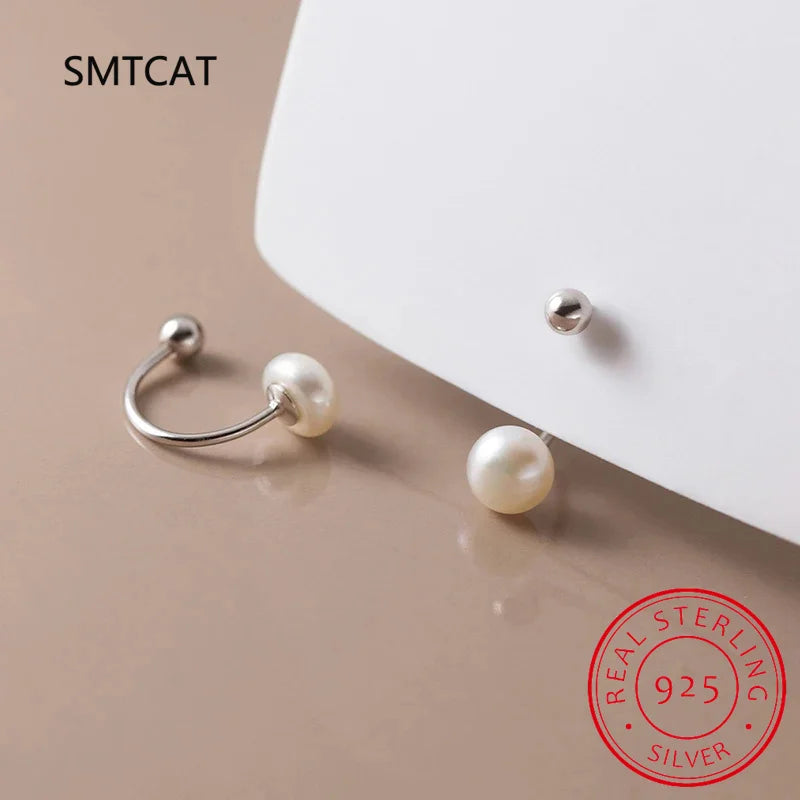 925 Sterling Silver Fashion Natural Freshwater Pearl Ear Hook Unique Screw Bead Stud Earring for Women Piercing Jewelry BKEJ025