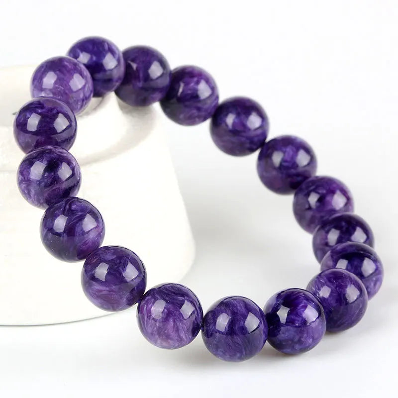 Natural Charoite Beads Bracelet Amethyst Stone Crystal Women Fashion Jewelry Single Circle Elastic Rope Charoite Bracelet Gifts