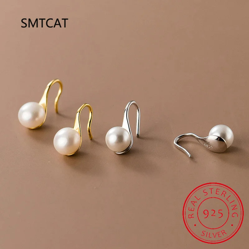 New Style 18k Gold 8mm Natural Freshwater White Bread Pearl and 925 Sterling Silver Earrings for Women Jewelry Gifts