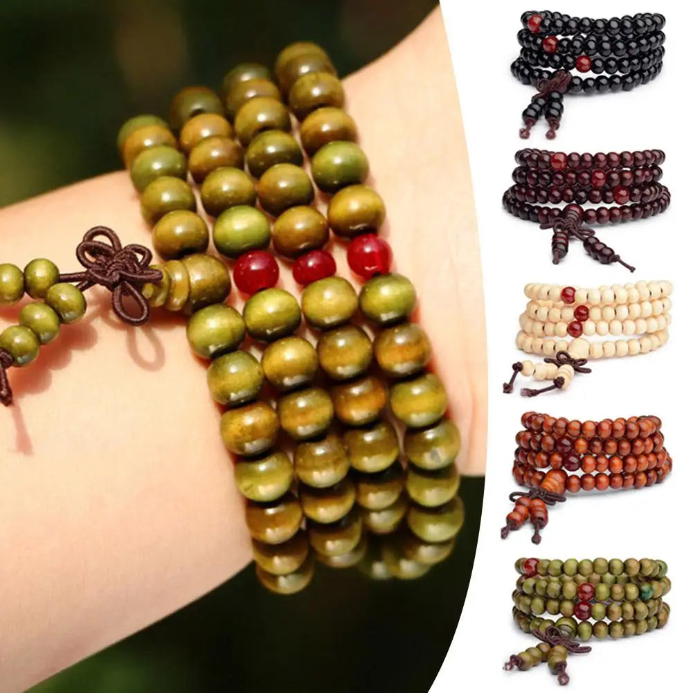 Chinese Style Small Leaf Red Sandalwood Buddhist Beads Multilayer Hand String Lacquer Bracelet Necklace Rosary Beads Men Women