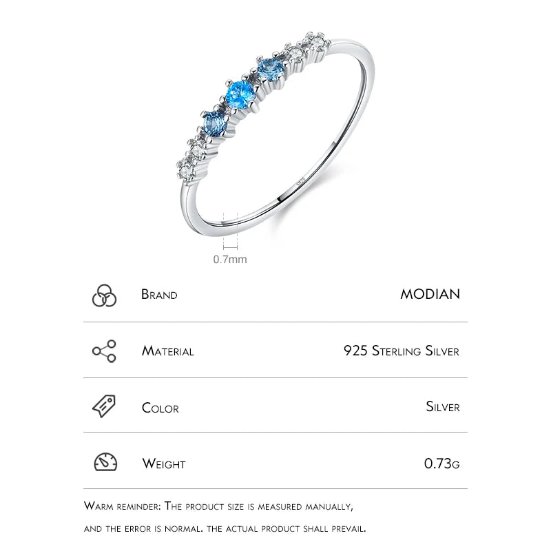 925 Sterling Silver Basic Stackable Fashion Thin Finger Ring Charm Blue Zirconia Crystal Rings For Women Fine Jewelry