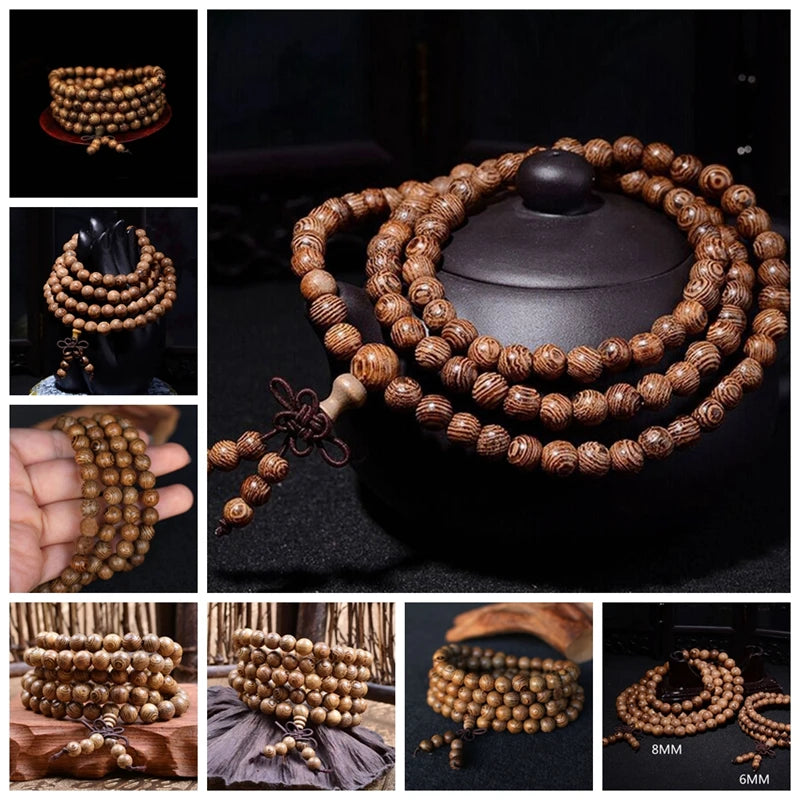 Chic 108 Wood Beaded Buddhist Buddha Prayer Bead Mala Bangle Bracelet Necklace