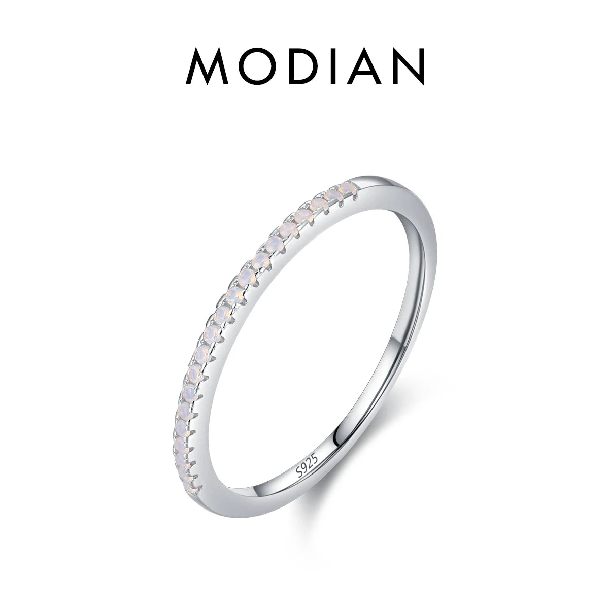 MODIAN 925 Sterling Silver Clear Opal Pink Blue Crystal CZ Stackable Rings Finger For Women Wedding Statement Fine Jewelry Gifts