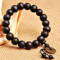 1Pc Wood Bead New Buddha Bracelet Buddhist Bangle Prayer Beads Copper Coin Women Men Lucky Religion Bracelets Charm Jewelry