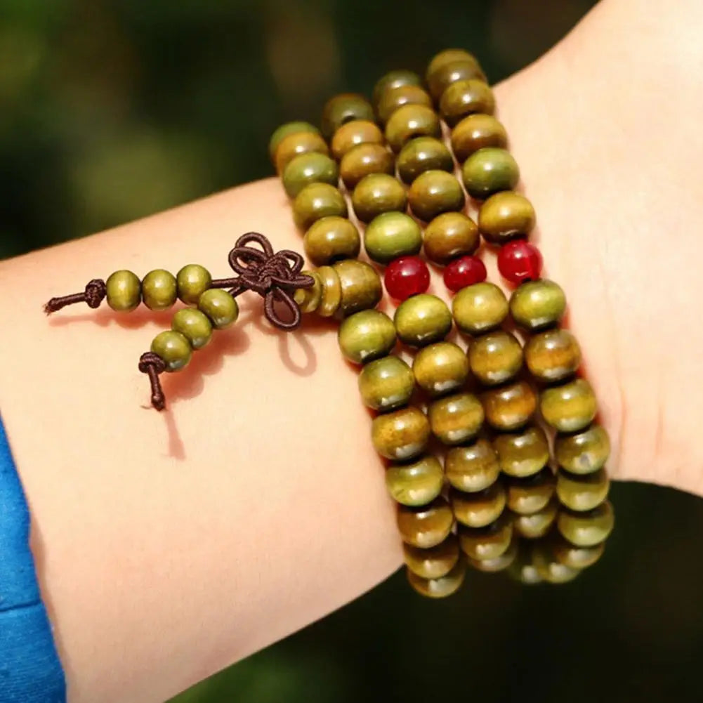 Chinese Style Small Leaf Red Sandalwood Buddhist Beads Multilayer Hand String Lacquer Bracelet Necklace Rosary Beads Men Women