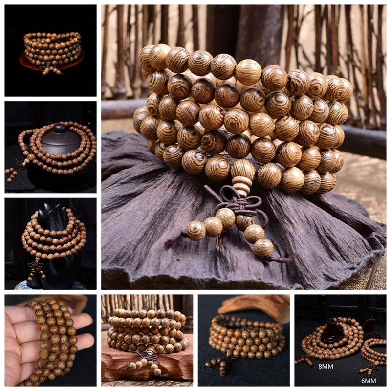 Chic 108 Wood Beaded Buddhist Buddha Prayer Bead Mala Bangle Bracelet Necklace