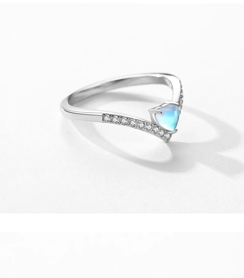 Genuine 925 Sterling Silver Exquisite Arrow Finger Rings For Women Heart Love Moonstone Band Fashion Fine Jewelry