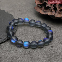 Matte Gray Blue Austria Crystal Glitter Moon Bracelet Natural Stone Round Beads Stretch Yoga Meditation Jewelry Gift 6/8/10/12mm