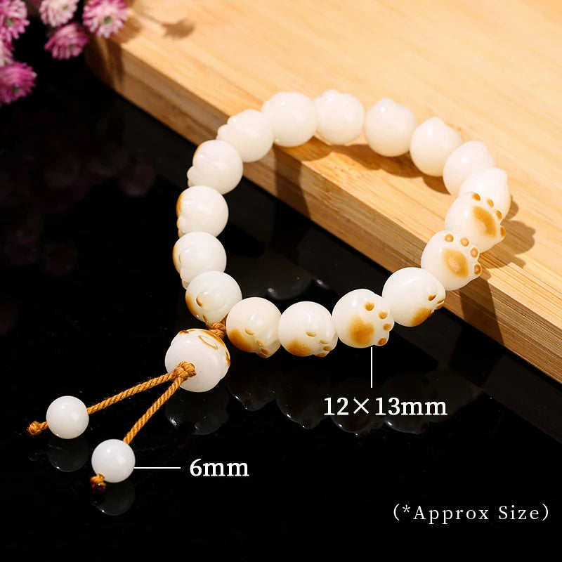 Change Better Natural Bodhi Root Cat Claw Lucky Pendant Bracelet Women Girl Birthday Gift Lovely Carved Bead Handstring Jewelry