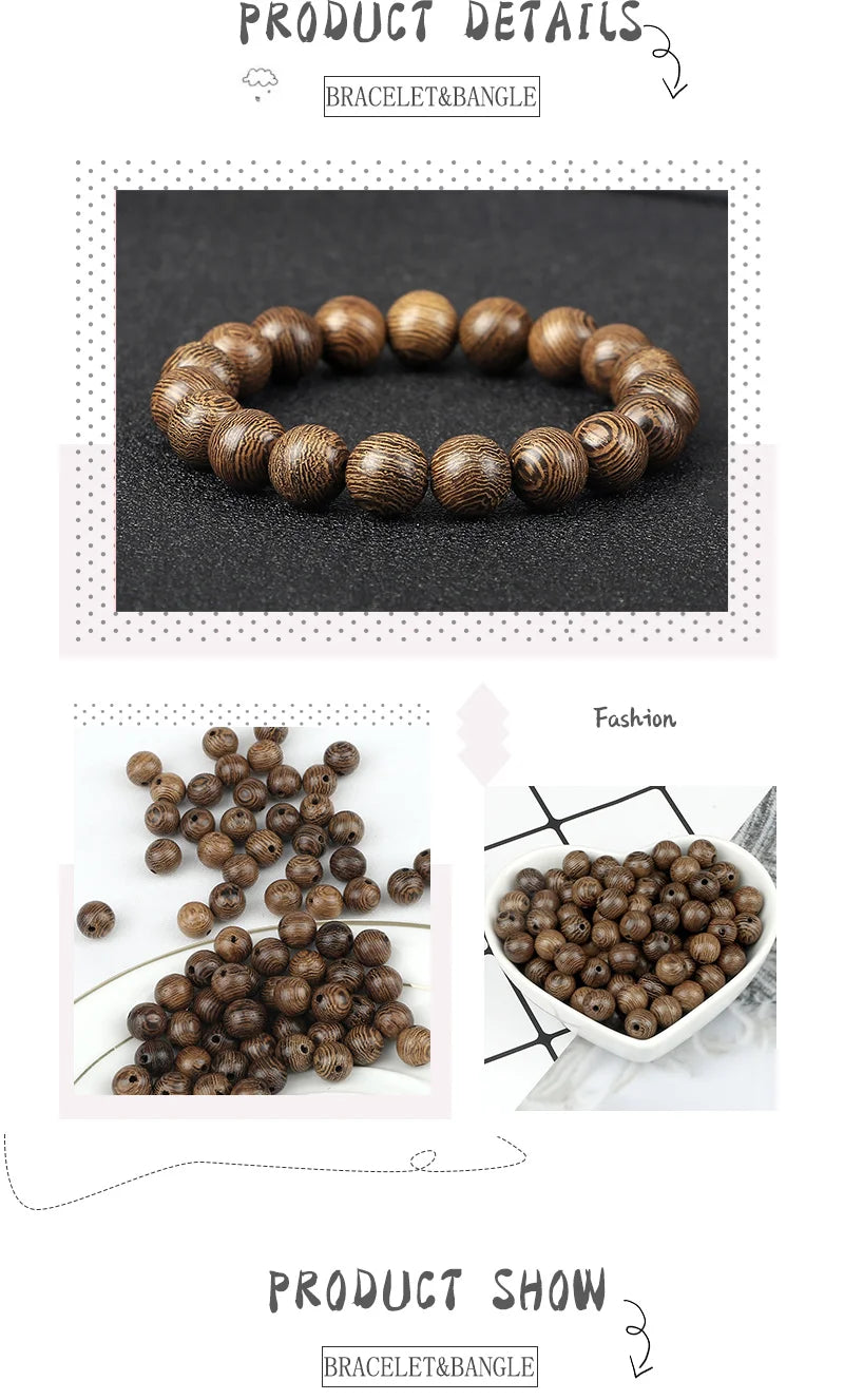 6/8/10/12mm Men Vintage Bracelet Original Wooden Beads Meditation Prayer Buddha Stretch Bracelets&Bangle Women Yoga Jewelry Gift