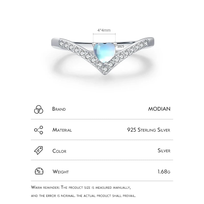 MODIAN Genuine 925 Sterling Silver Exquisite Arrow Finger Rings For Women Heart Love Moonstone Band Fashion Fine Jewelry