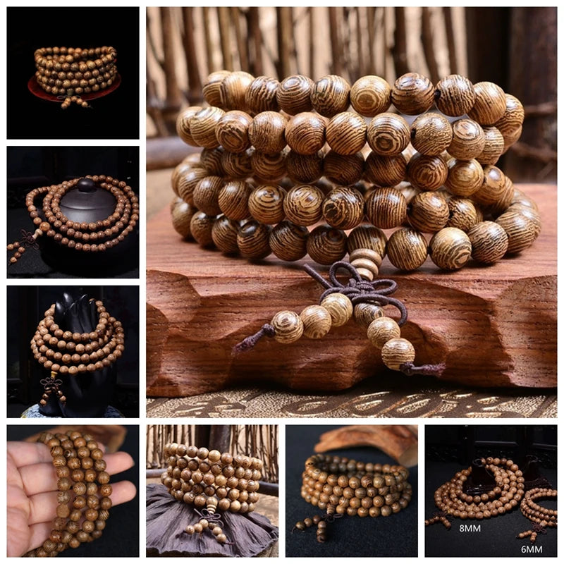 Chic 108 Wood Beaded Buddhist Buddha Prayer Bead Mala Bangle Bracelet Necklace