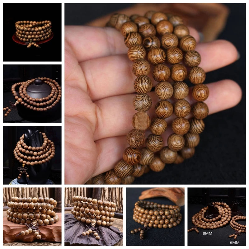 Chic 108 Wood Beaded Buddhist Buddha Prayer Bead Mala Bangle Bracelet Necklace