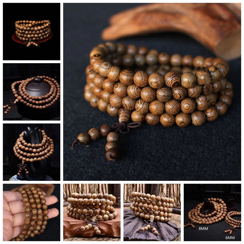 Chic 108 Wood Beaded Buddhist Buddha Prayer Bead Mala Bangle Bracelet Necklace