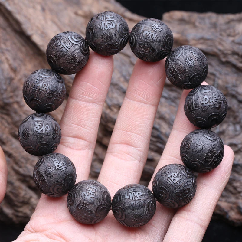 Buddhist Beaded Bracelet Ebony Feng Shui Buddhist Zen Amulet 20 MM Beaded Necklace Bracelet Men's Good Luck Gift