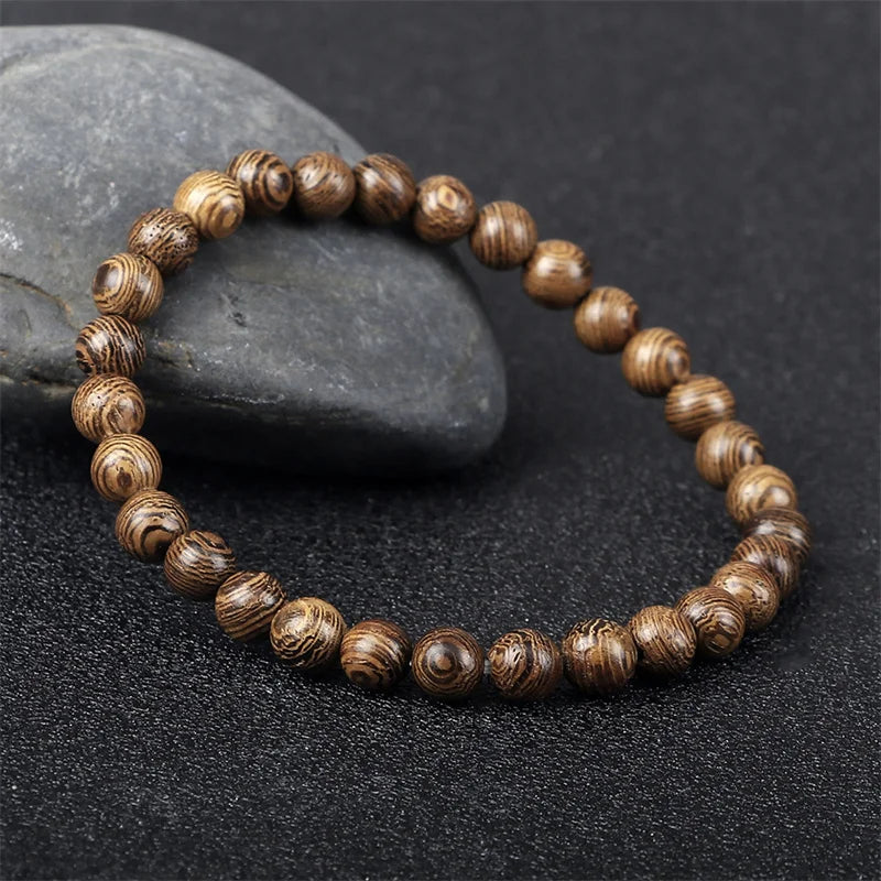 6/8/10/12mm Men Vintage Bracelet Original Wooden Beads Meditation Prayer Buddha Stretch Bracelets&Bangle Women Yoga Jewelry Gift