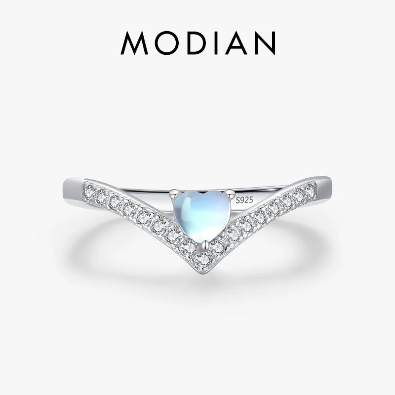 MODIAN Genuine 925 Sterling Silver Exquisite Arrow Finger Rings For Women Heart Love Moonstone Band Fashion Fine Jewelry