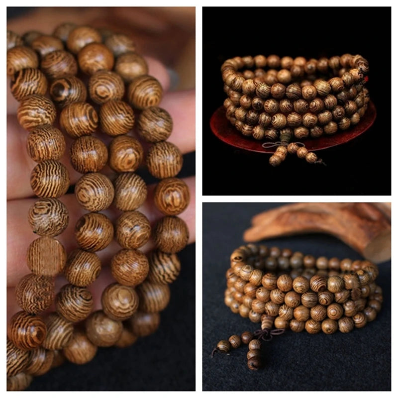 Chic 108 Wood Beaded Buddhist Buddha Prayer Bead Mala Bangle Bracelet Necklace