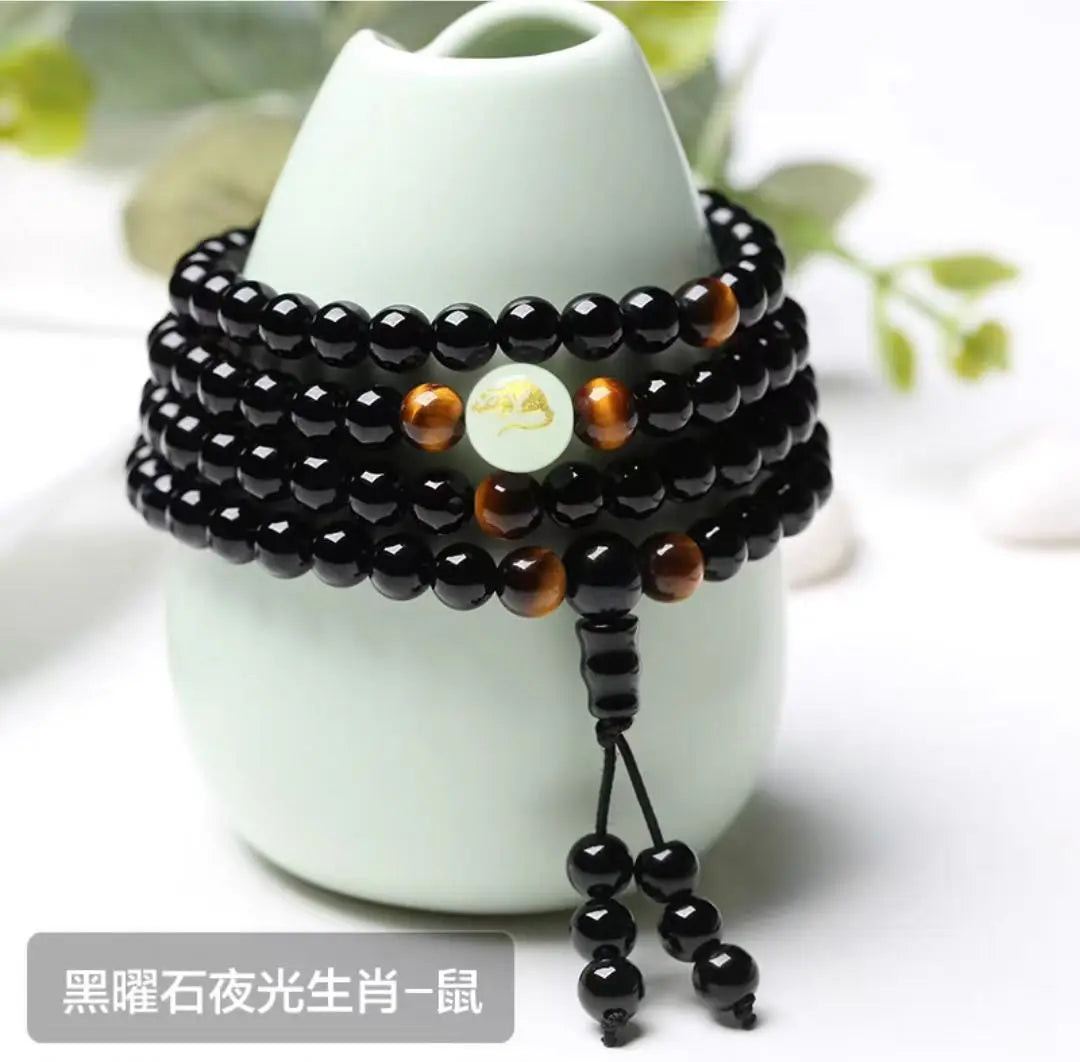 12 Chinese Zodiacs Glowing in the Dark Moon Bracelet Women Men Lover Dragon Black Buddha Beads Strand Bangles Bracelets Luminous