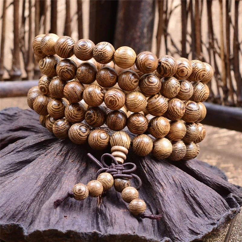 Chic 108 Wood Beaded Buddhist Buddha Prayer Bead Mala Bangle Bracelet Necklace