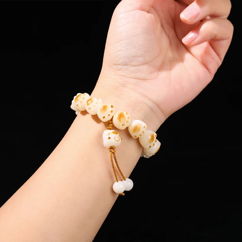 Change Better Natural Bodhi Root Cat Claw Lucky Pendant Bracelet Women Girl Birthday Gift Lovely Carved Bead Handstring Jewelry