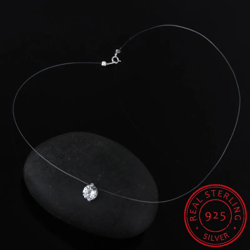 1ct Moissanite Diamond S925 Sterling Silver Invisible Transparent Fishing Line Clavicle Chain Necklace Women's Jewelry