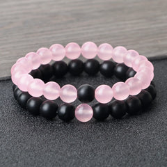 Natural Stone Matching Couple Bracelet Distance Pink Black Beads For Men Women Strand Bracelets Bangles Yoga Lover Jewelry Gifts