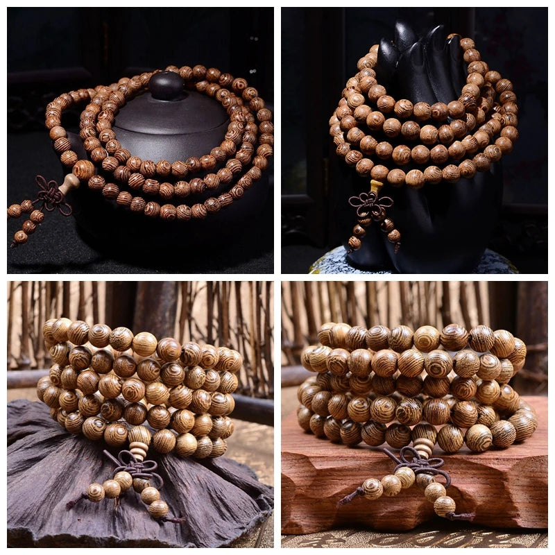 Chic 108 Wood Beaded Buddhist Buddha Prayer Bead Mala Bangle Bracelet Necklace