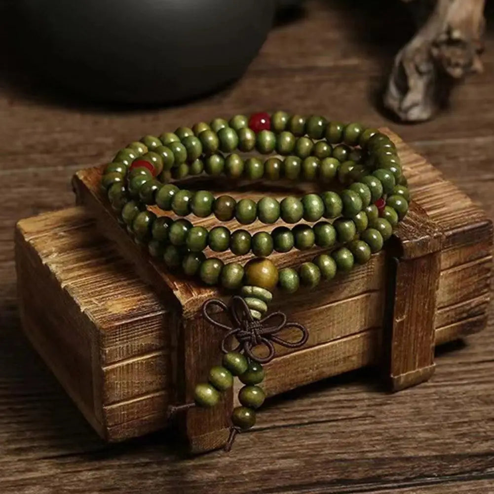 Chinese Style Small Leaf Red Sandalwood Buddhist Beads Multilayer Hand String Lacquer Bracelet Necklace Rosary Beads Men Women