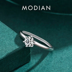 Modian 925 Sterling Silver Classic Simple Round Clear CZ Finger Rings Size 5 6 7 8 9 For Women Wedding Statement Jewelry Gifts