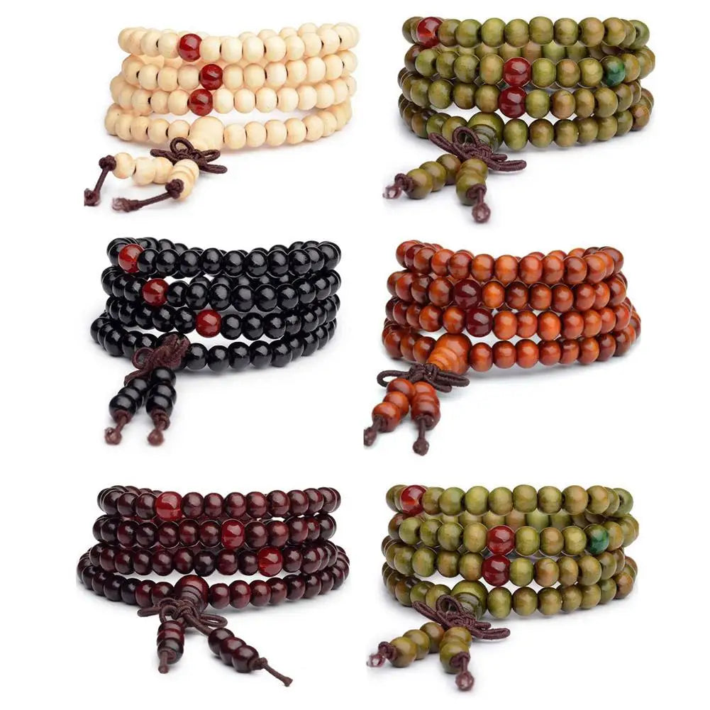 Chinese Style Small Leaf Red Sandalwood Buddhist Beads Multilayer Hand String Lacquer Bracelet Necklace Rosary Beads Men Women